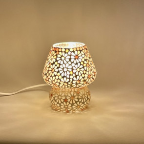 Lampada da tavolo in vetro mosaicata fiori beige h. 17 cm.