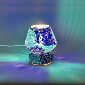 Lampada da tavolo in vetro mosaicata craquelè azzurra e blu h. 17 cm.