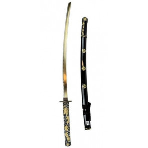 KATANA ORNAMENTALE NERA MANICO CON DRAGHI LAMA COLORE ORO ZS626GD