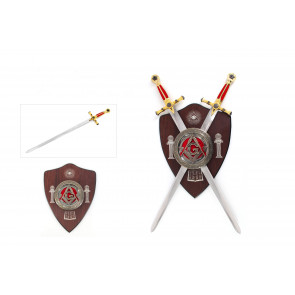 set spade acciaio 75CM + scudo legno logo massonico