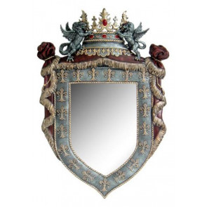 Specchio da parete scolpito con cresta di leone del castello reale ornato 